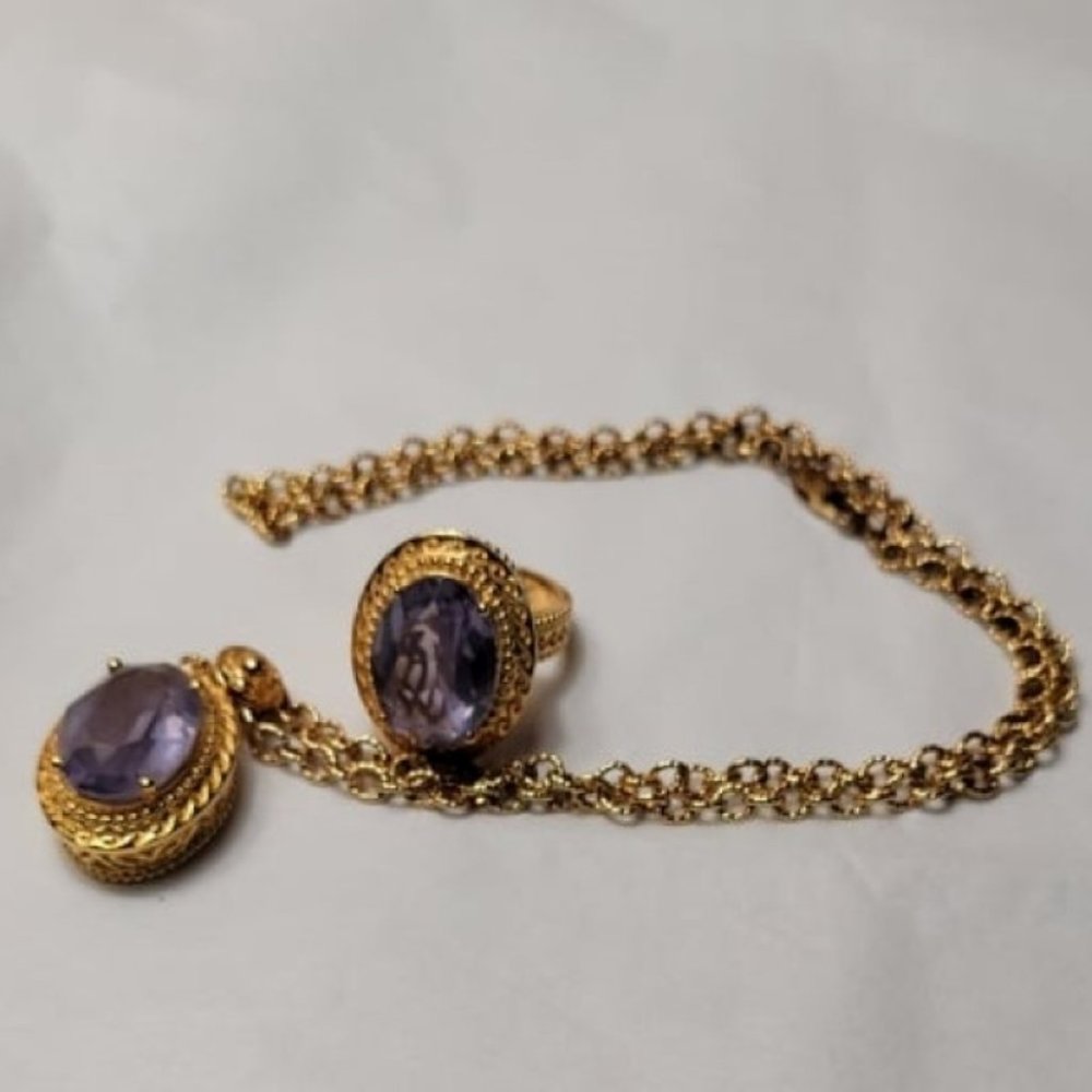 Gold-tone .925 Amethyst Necklace & Ring set